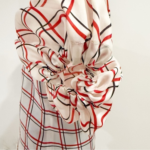 Dice Kayek Plaid Puff-Sleeve Collared Shirt- Red and White size S paid $1000 - Picture 6 of 12